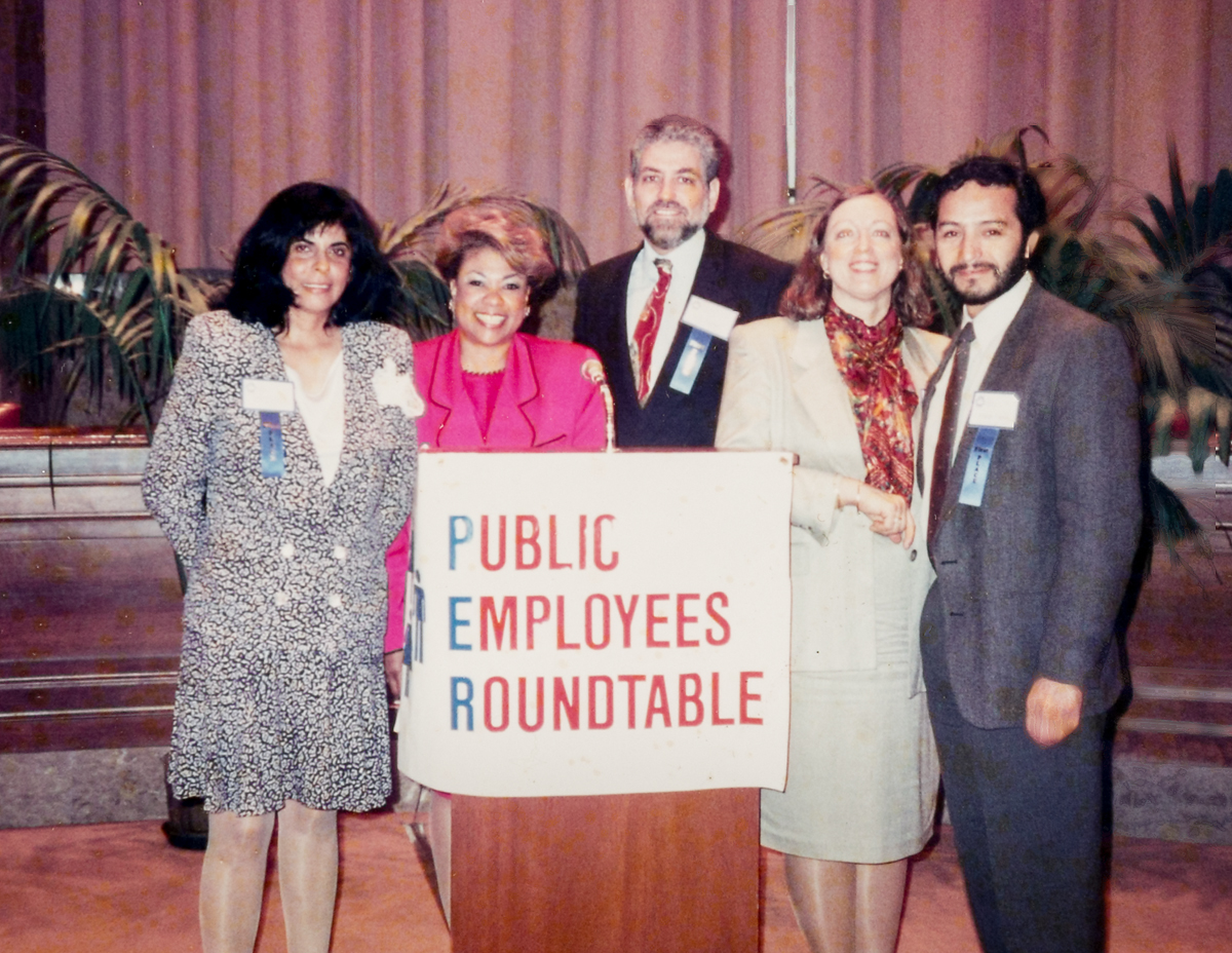 Judge Jeffrey Taubr, Deputy Public Defender Elizabeth Campos, Drug Court Judge Joan Cartwright, Probation Officers Kathleen Callahan and Frank Tapia in Washington D.C. to receive 1992 "Public Employee Roundtable" award for "Outstanding County Program in Nation" Appearing in Washington D.C. to receive an award for "Outstanding County Program in Nation" award were Founding F.I.R.S.T. Drug Court Judge Jeffrey Tauber, Deputy Public Defender Elizabeth Campos, Drug Court Judge Joan Cartwright, Probation Officers Kathleen Callahan and Frank Tapia.